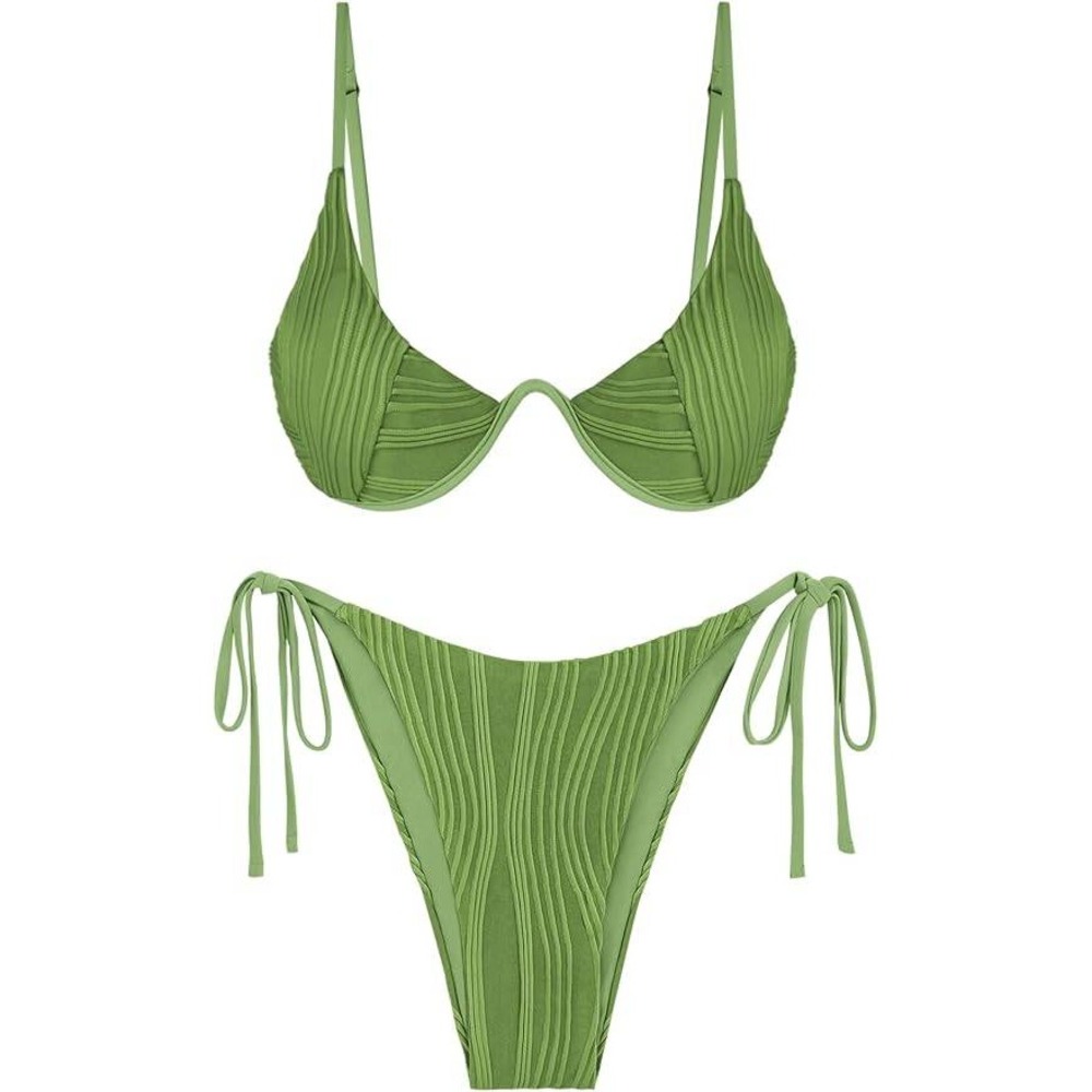 MSRP $45 ZAFUL Women's L Underwire Ribbed Triangle Bikini Set 2 Piece Thong